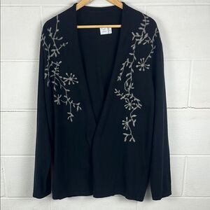 J.Jill women’s black floral open front cardigan